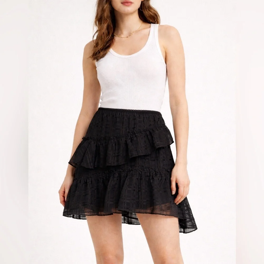 Anthropologie Tiered Asymmetrical Black Mini Skirt